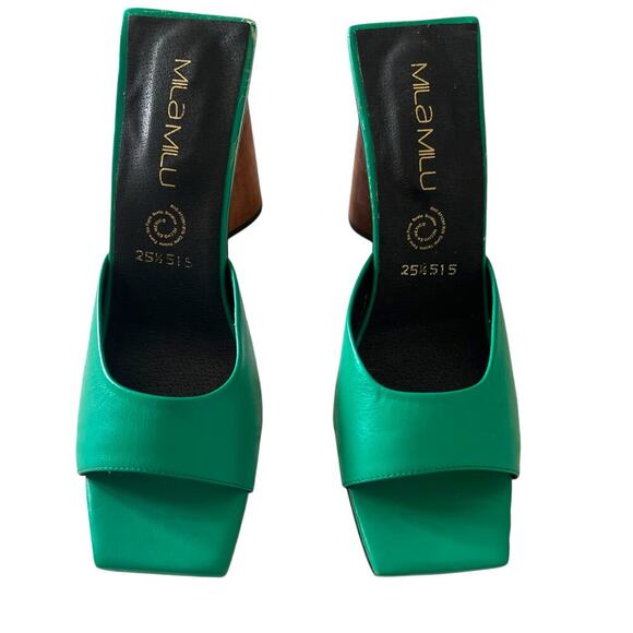 Mila Mila Women’s Leather Squared Toe Heels Green Made in Mexico MX 25.5 US 7.5 - Picture 2 of 7